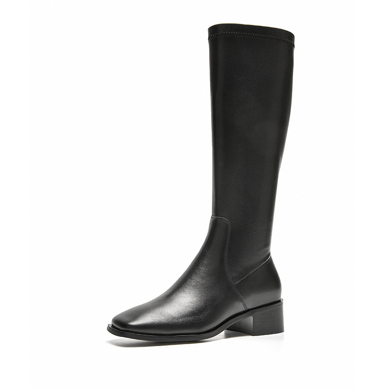 BeauToday Leather Long Boots for Women with Square Toe Cap – BEAU TODAY