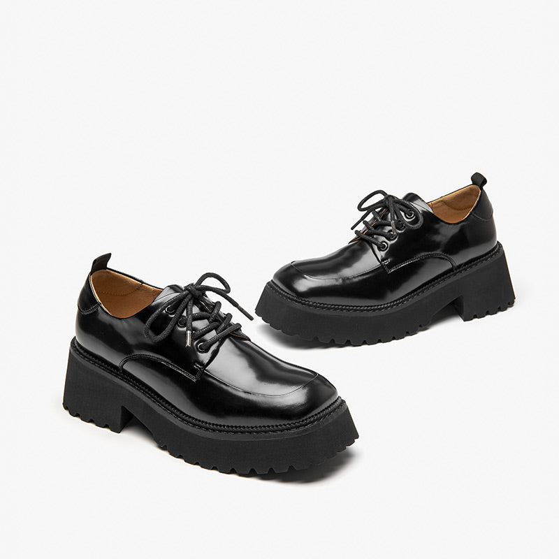 BeauToday Leather Platform Lace Up Oxford Shoes for Women with Lug Sole BEAU TODAY