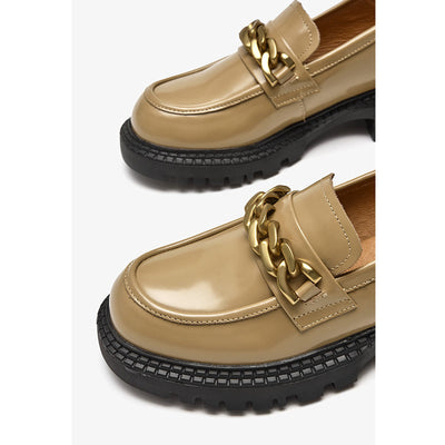 BeauToday Leather Platform Loafers for Women with Chain Decor BEAU TODAY