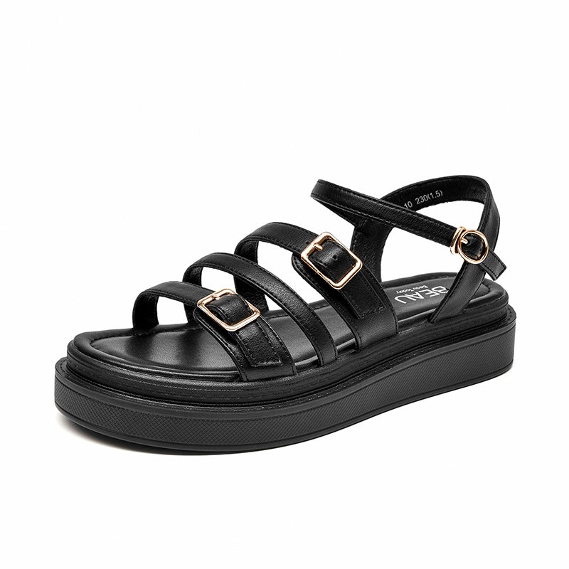 BeauToday Leather Platform Sandals for Women with Multi Buckles BEAU TODAY