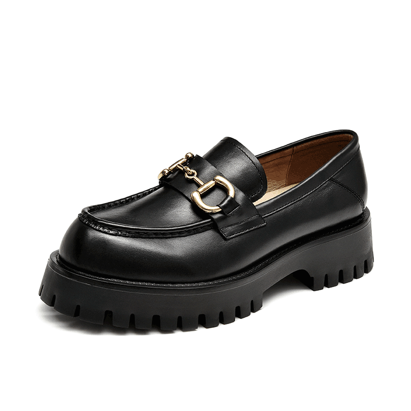 BeauToday Metal Decoration Leather Chunky Loafers for Women BEAU TODAY