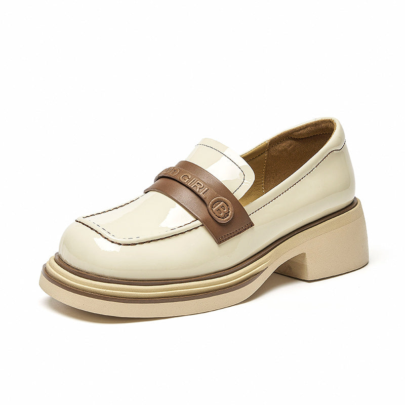 BeauToday Patent Leather Loafers with Brand Logo Strap for Women BEAU TODAY