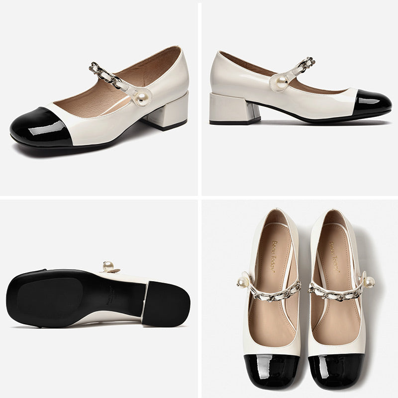 BeauToday Patent Leather Pumps for Women with Pearl Decoration BEAU TODAY