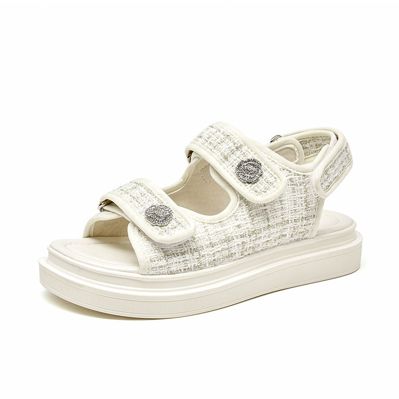 BeauToday Plaid Cloth Beige Summer Sandals for Women BEAU TODAY