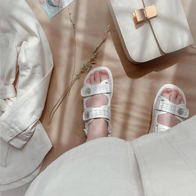 BeauToday Plaid Cloth Beige Summer Sandals for Women BEAU TODAY