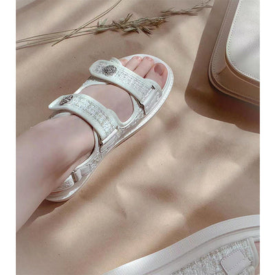 BeauToday Plaid Cloth Beige Summer Sandals for Women BEAU TODAY