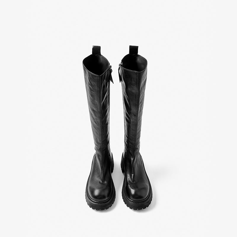 BeauToday Platform Horse Leather Long Boots for Women BEAU TODAY