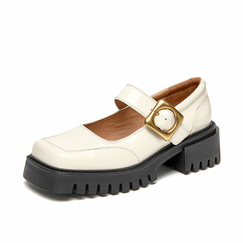 BeauToday Platform Square Toe Mary Janes with Buckle Strap for Women BEAU TODAY