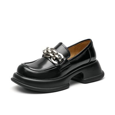 BeauToday Round Toe Metal Chain Leather Loafers for Women BEAU TODAY
