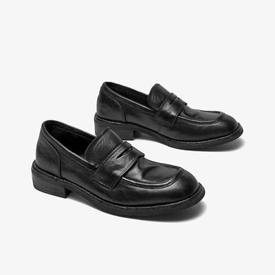 BeauToday Round Toe Slip On Horse Leather Loafers for Women BEAU TODAY