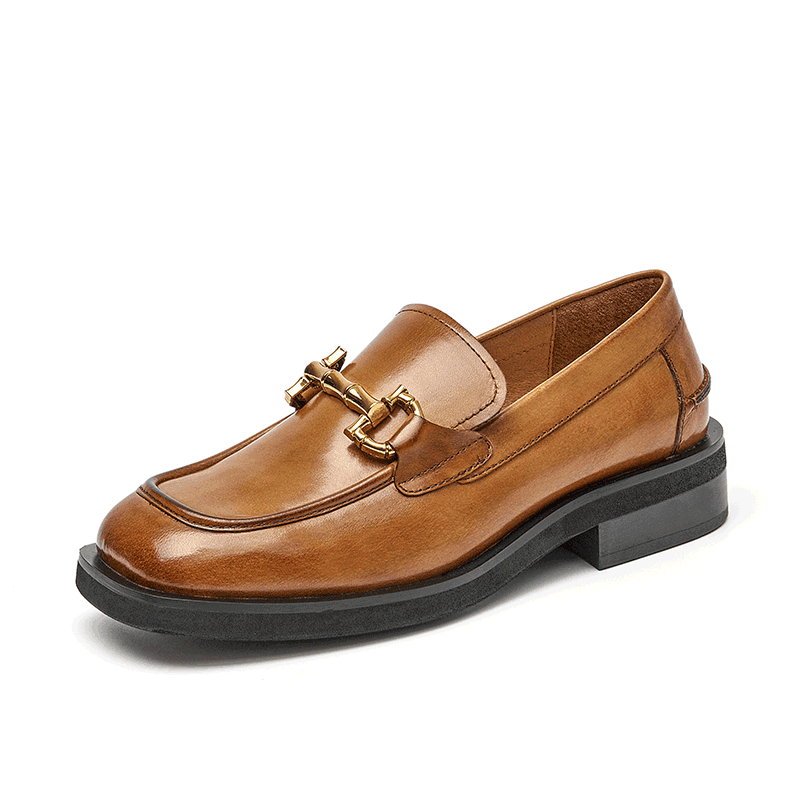 BeauToday Square Toe Bamboo Buckle Loafers for Women BEAU TODAY