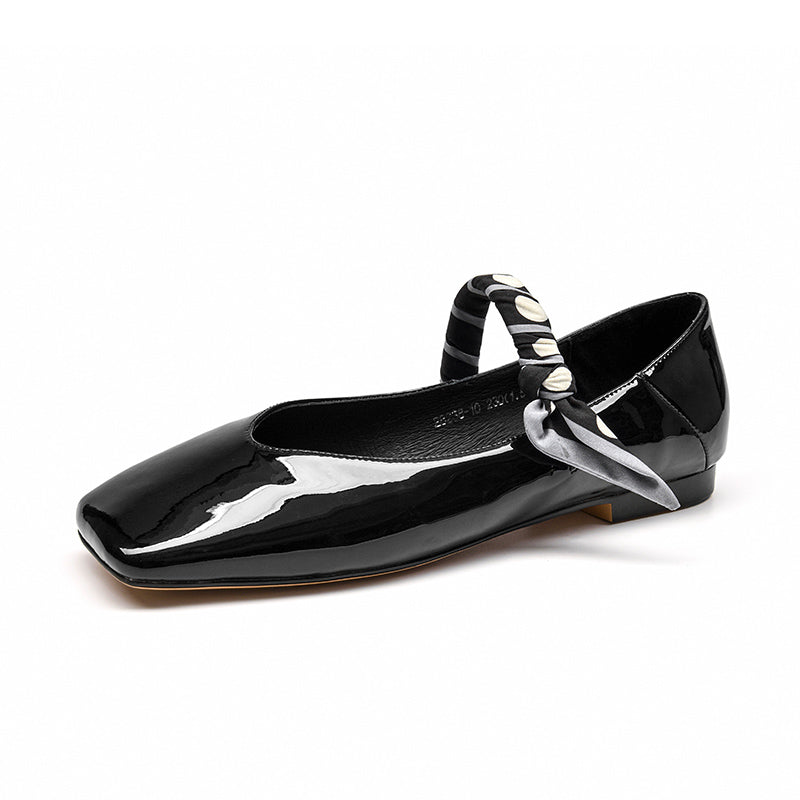 BeauToday Square Toe Leather Mary Janes Flats for Women with Ribbon BEAU TODAY