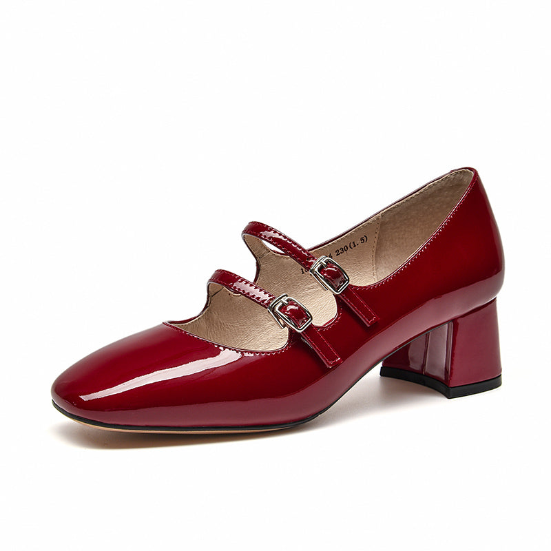 BeauToday Women Patent Leather Square Toe Heeled Mary Janes Pumps with ...