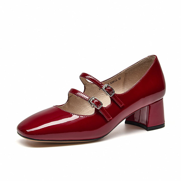 BeauToday Women Patent Leather Square Toe Heeled Mary Janes Pumps