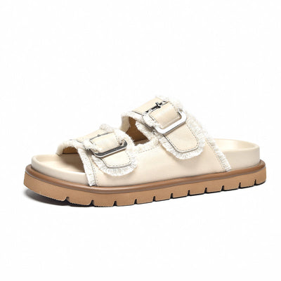 BeauToday Women's Leather Sandals and Beach Slippers with Buckle Decor BEAU TODAY
