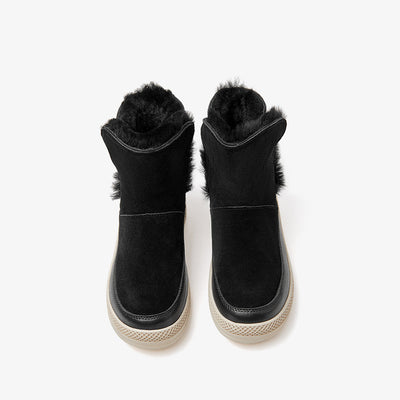 BeauToday Wool Fur Cow Suede Ankle Snow Boots for women BEAU TODAY