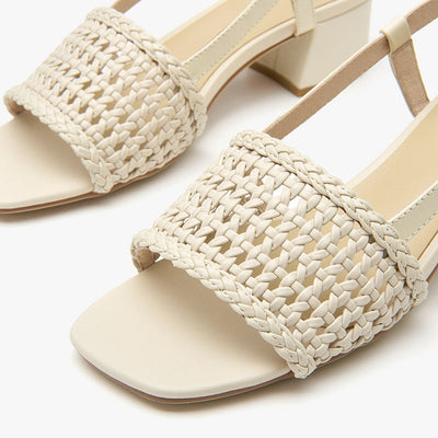 BeauToday Woven Design Block Heel Sandals for Women BEAU TODAY
