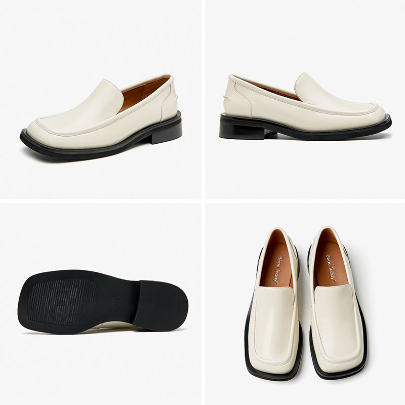 Beautoday Leather Slip-on Loafers Flats with Square Toe for Women BEAU TODAY