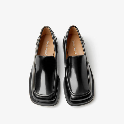 Beautoday Leather Slip-on Loafers Flats with Square Toe for Women BEAU TODAY
