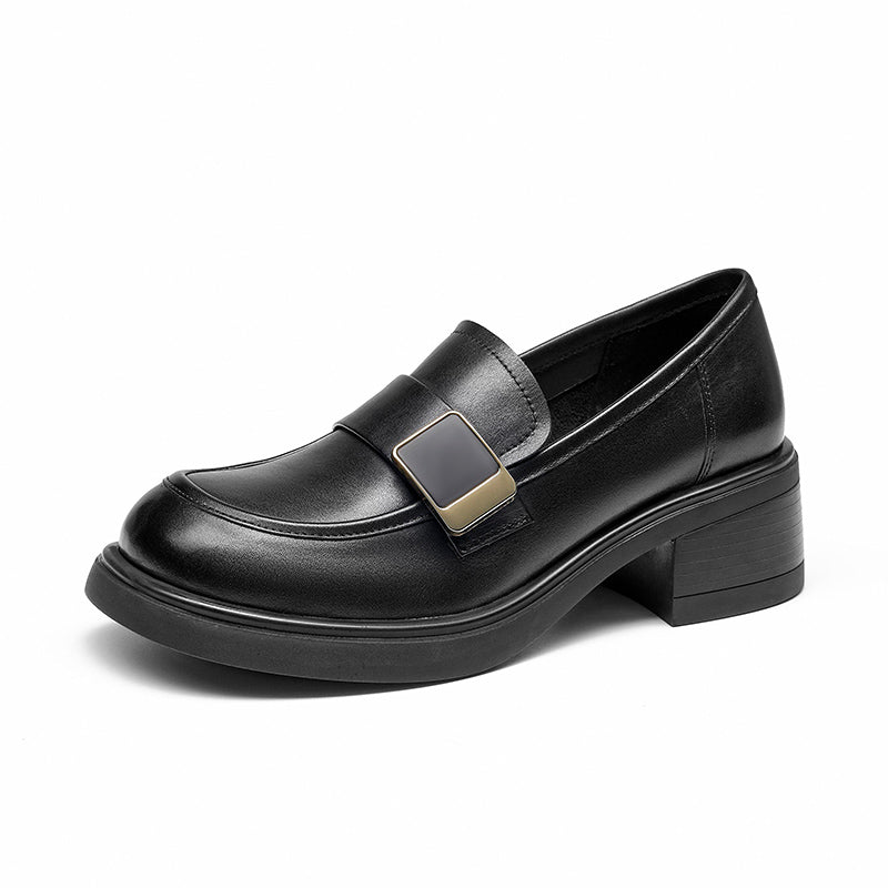 Beautoday  Women Genuine Cow Leather Buckle Chunky Loafers BEAU TODAY