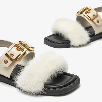 Leather Flat Sandals for Women with Hardware Detail BEAU TODAY