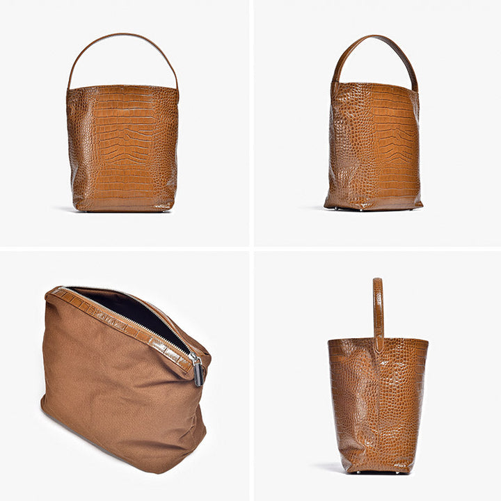 Women Cow Leather Alligator Print Zipper Bucket Bags – BEAU TODAY
